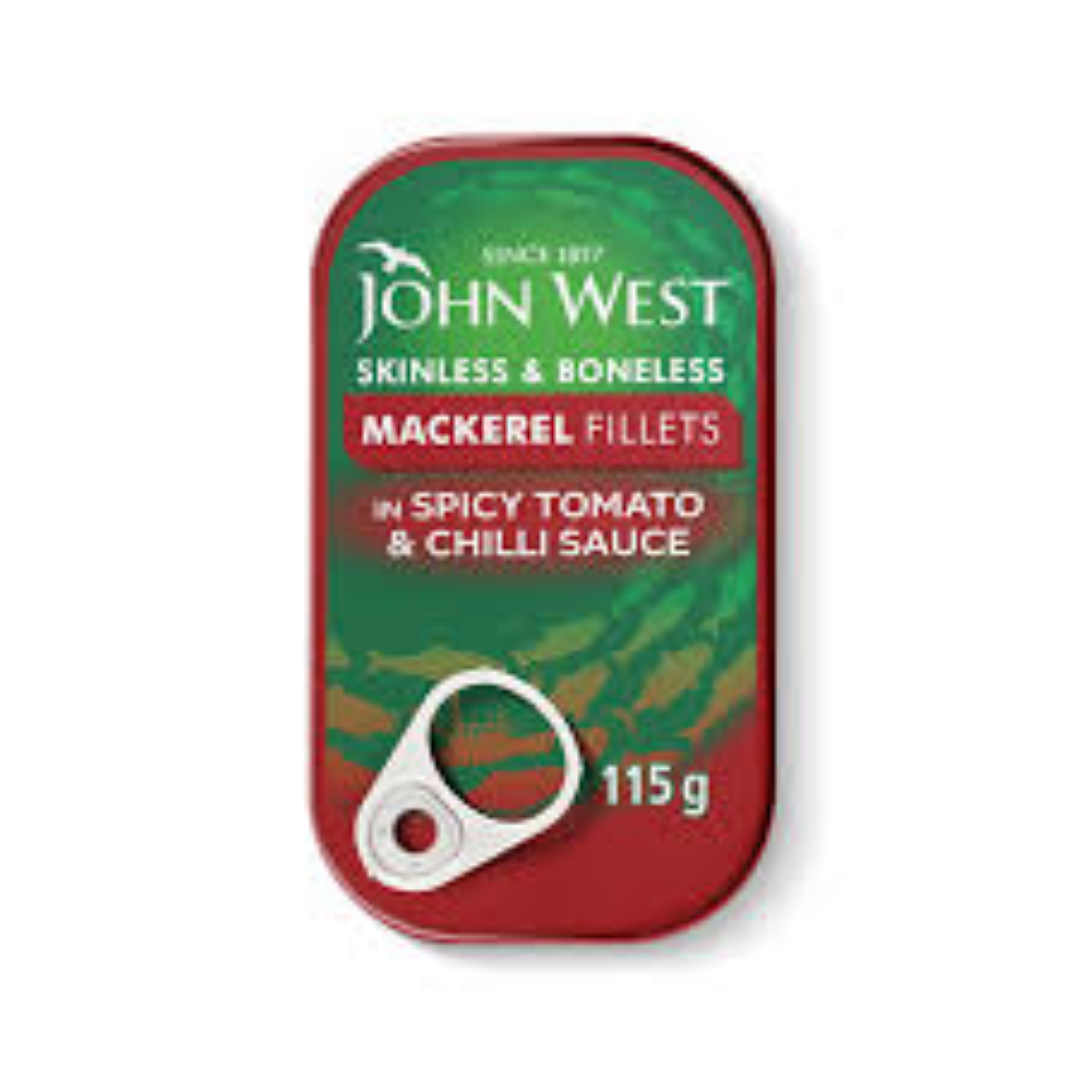 JOHN WEST MACKERELS IN SPICY TOMATO & CHILLI 115G